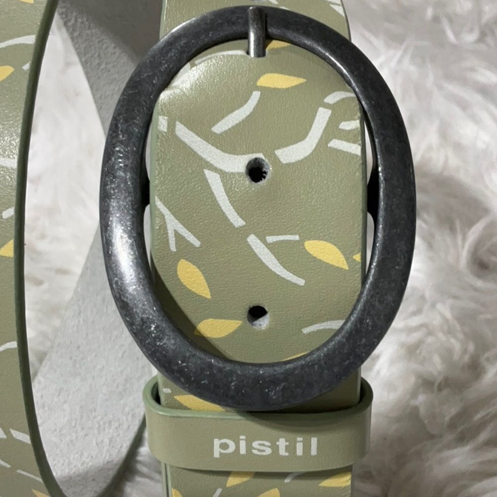 PISTIL leather belt novelty print antiqued silvertone buckle NWOT sz M - Picture 2 of 8